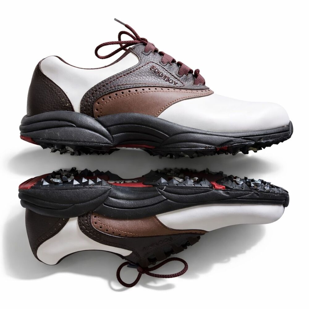 FootJoy GreenJoys Golf Shoes Mens 10.5 M Brown White Saddle Oxford Laces Spikes - Picture 5 of 12